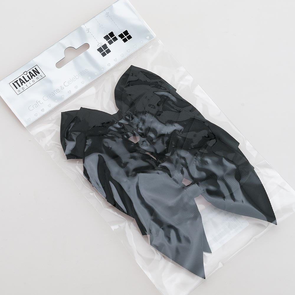 Pack of six black 10cm self-adhesive grosgrain ribbon bows