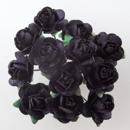 Black 15mm wired paper tea roses