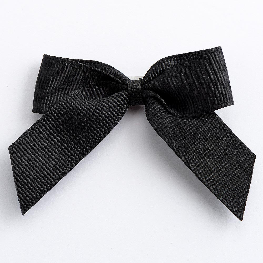 Black 5cm self-adhesive grosgrain ribbon bow on a white background