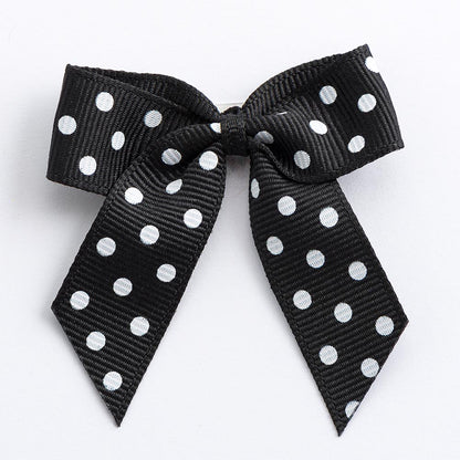 Black 5cm polka dot grosgrain ribbon bow on a white background