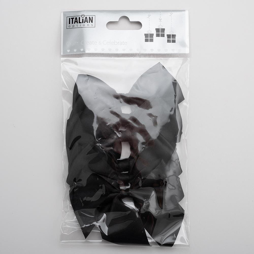 Pack of six black 10cm self-adhesive satin gift bows