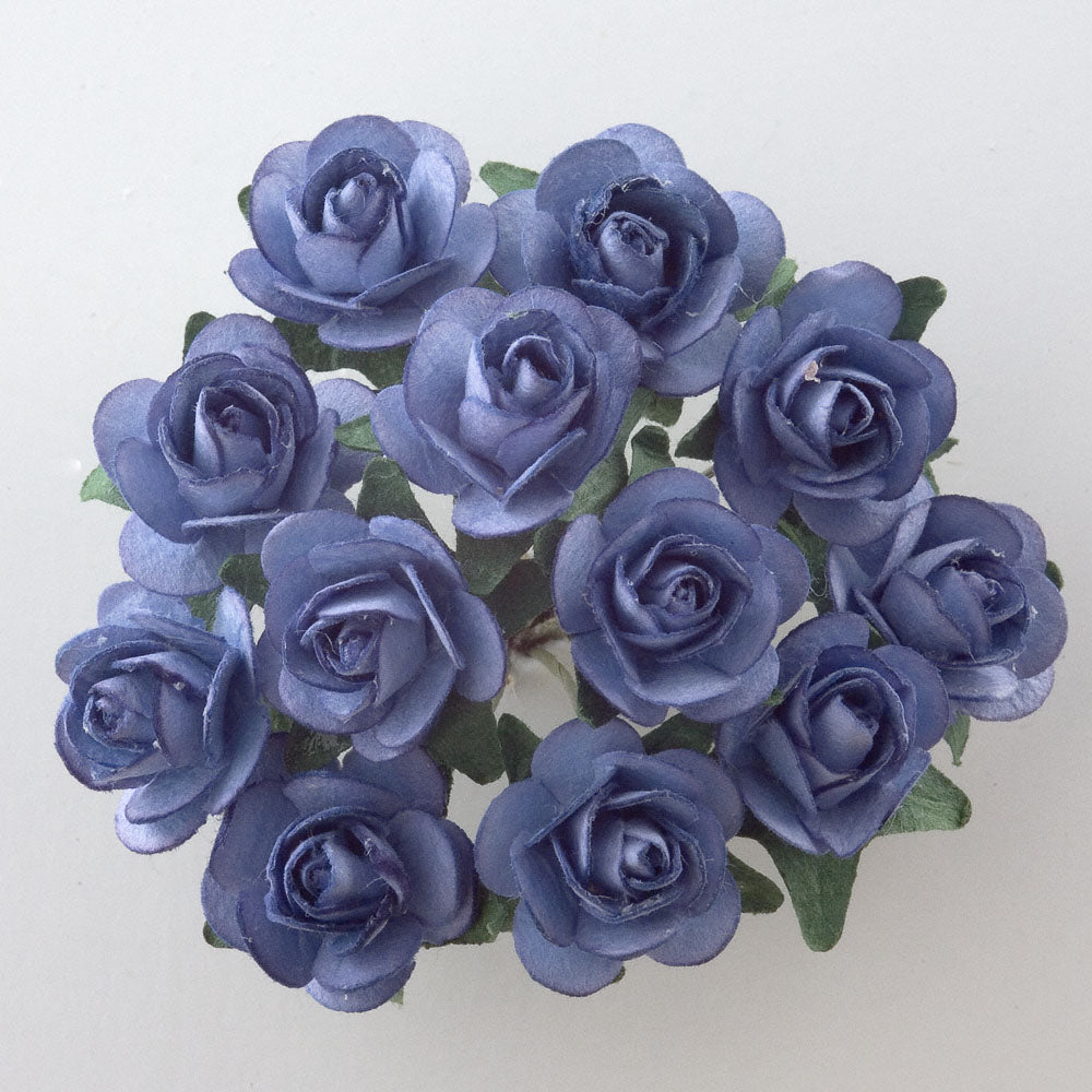 Blue 15mm wired paper tea roses