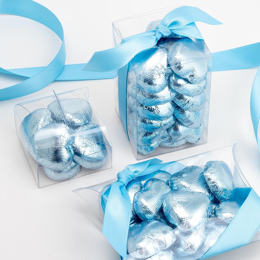 Blue foil wedding favour chocolates for table decor