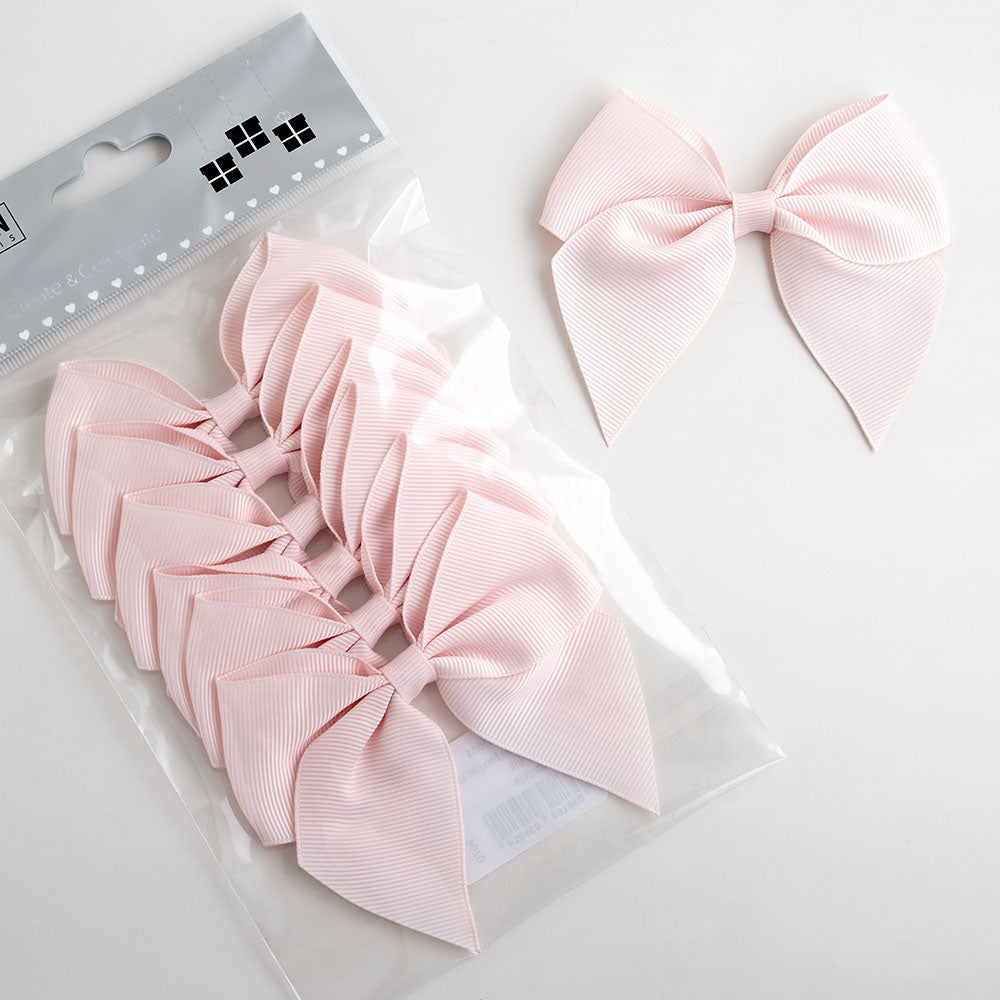 Pack of six blush pink 10cm self-adhesive grosgrain ribbon bows