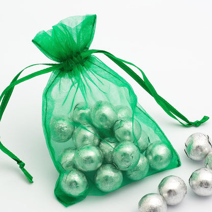Bright Emerald organza wedding favour bag filled with sweets