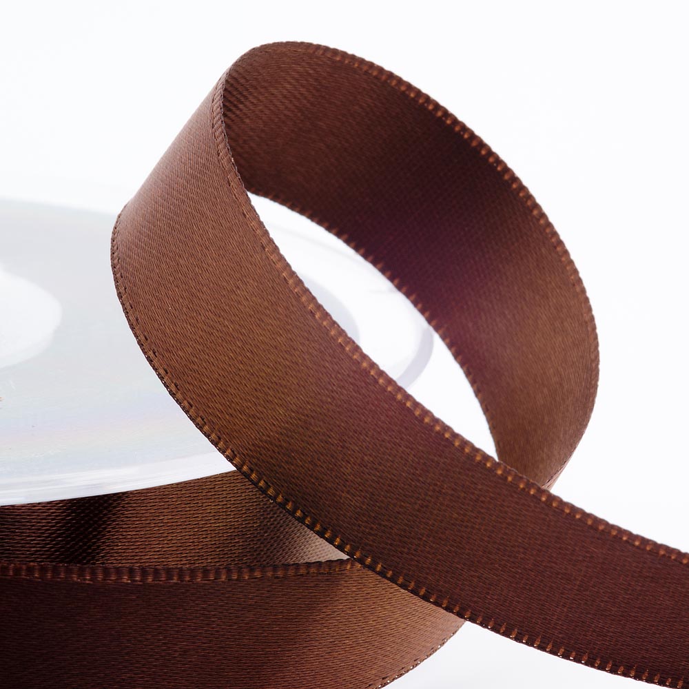 Brown double-sided satin ribbon available in widths from 3mm to 50mm
