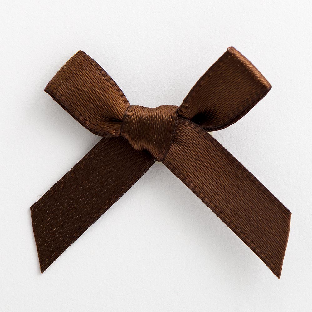 Brown mini satin ribbon bow made from 6mm ribbon, approximately 3cm wide