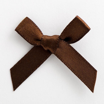 Brown mini satin ribbon bow made from 6mm ribbon, approximately 3cm wide