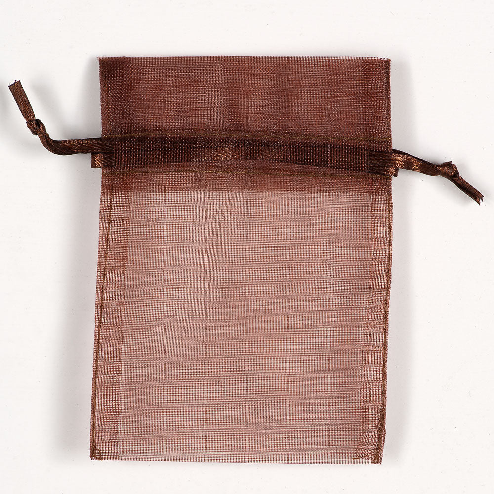 Brown small organza wedding favour bag measuring 7.5 x 10cm