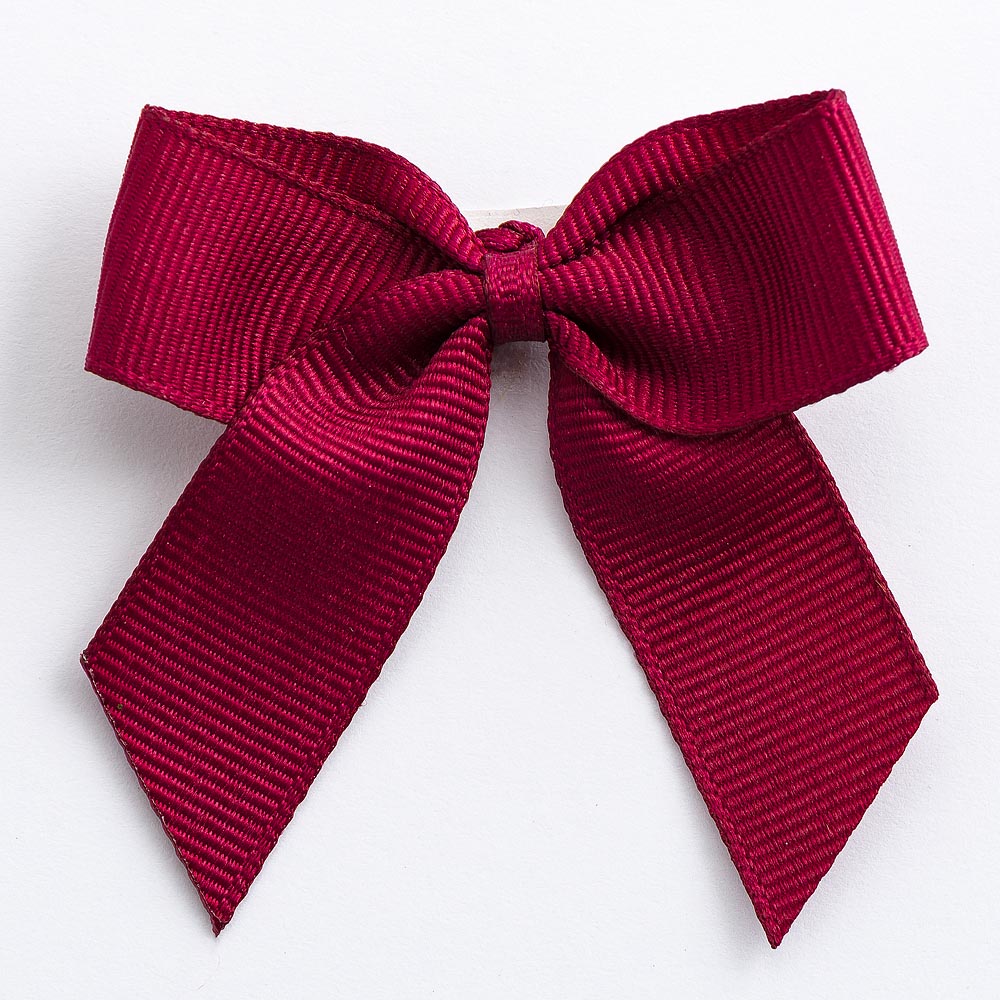 Burgundy 5cm self-adhesive grosgrain ribbon bow on a white background