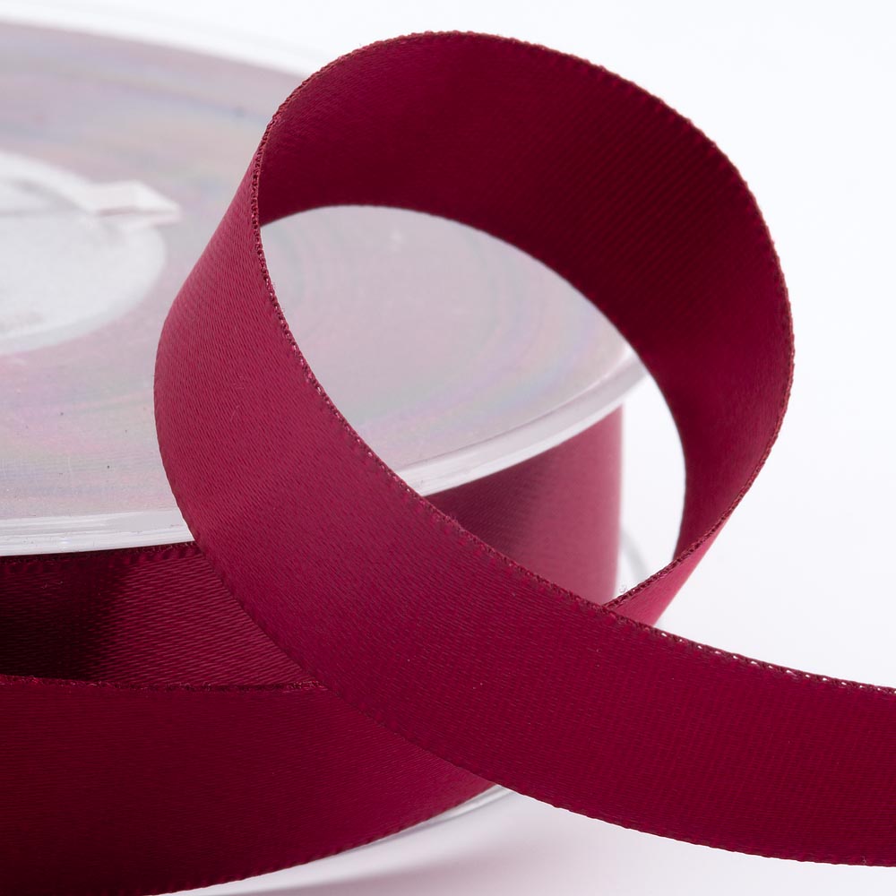 Burgundy double-sided satin ribbon available in widths from 3mm to 50mm