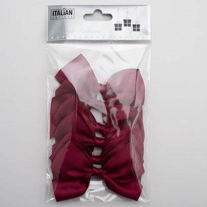 Pack of six burgundy 10cm self-adhesive satin gift bows