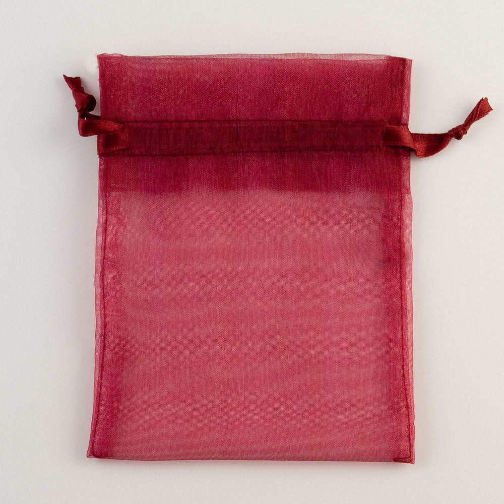 Burgundy organza favour bag measuring 10 x 12.5cm