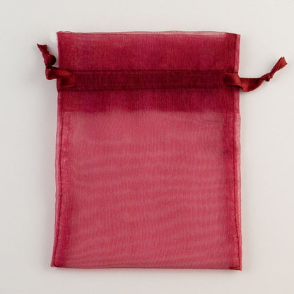 Burgundy organza favour bag measuring 10 x 12.5cm