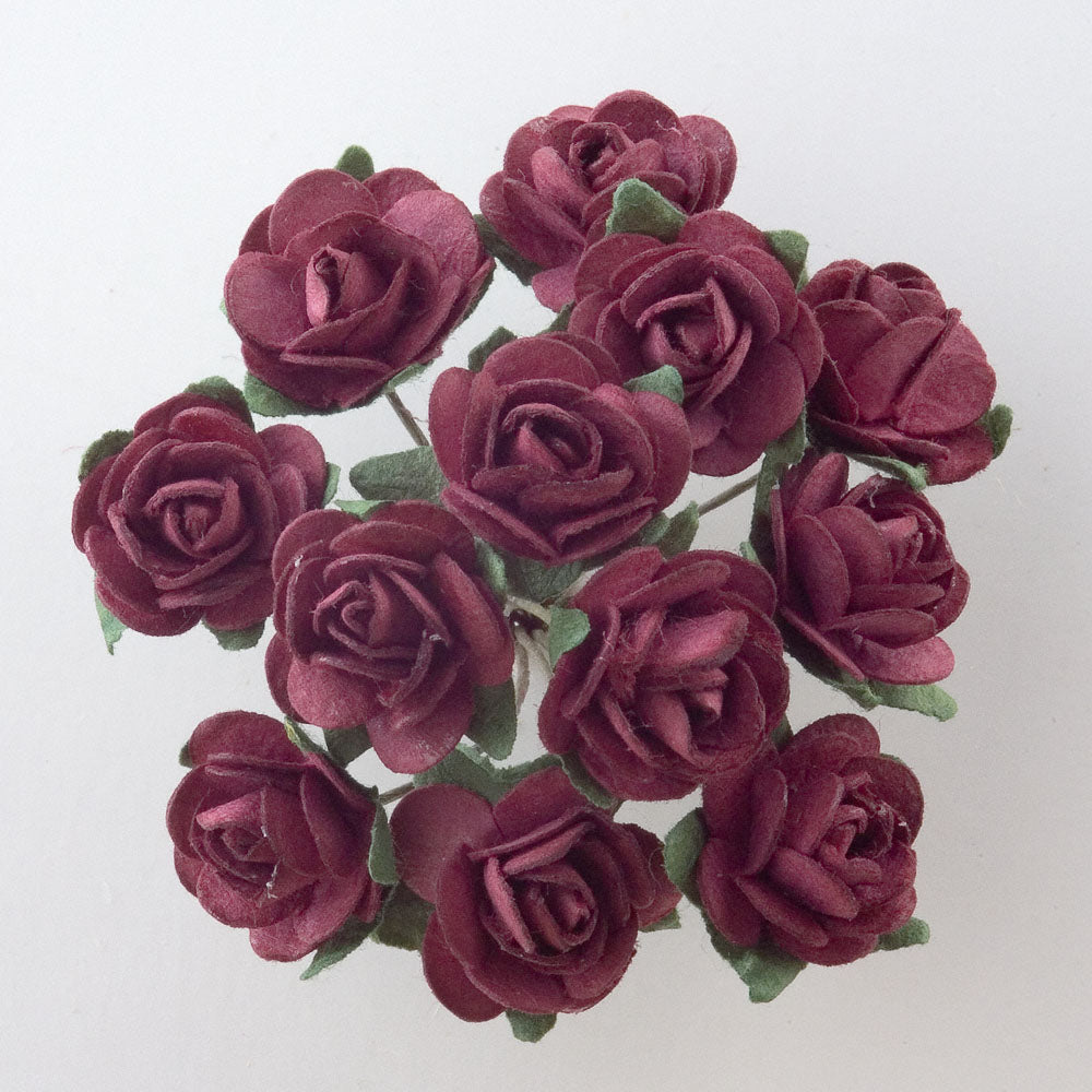 Burgundy 15mm wired paper tea roses