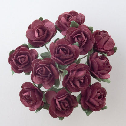 Burgundy 15mm wired paper tea roses