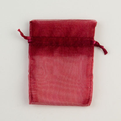 Burgundy small organza wedding favour bag measuring 7.5 x 10cm