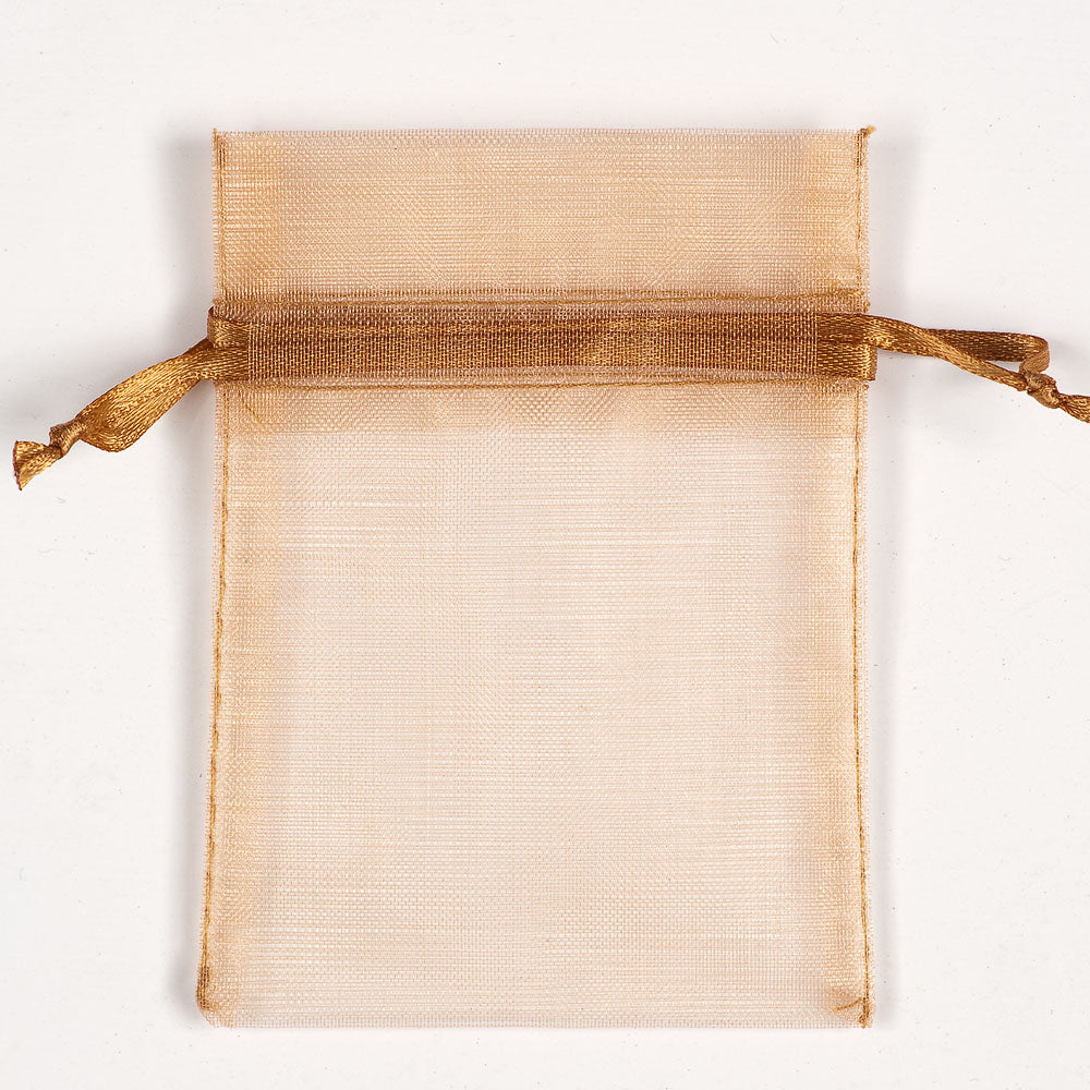 Caramel small organza wedding favour bag measuring 7.5 x 10cm