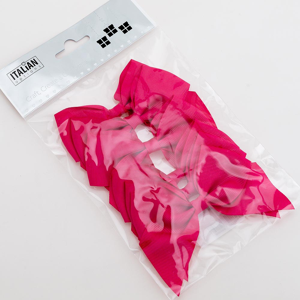 Pack of six cerise 10cm self-adhesive grosgrain ribbon bows