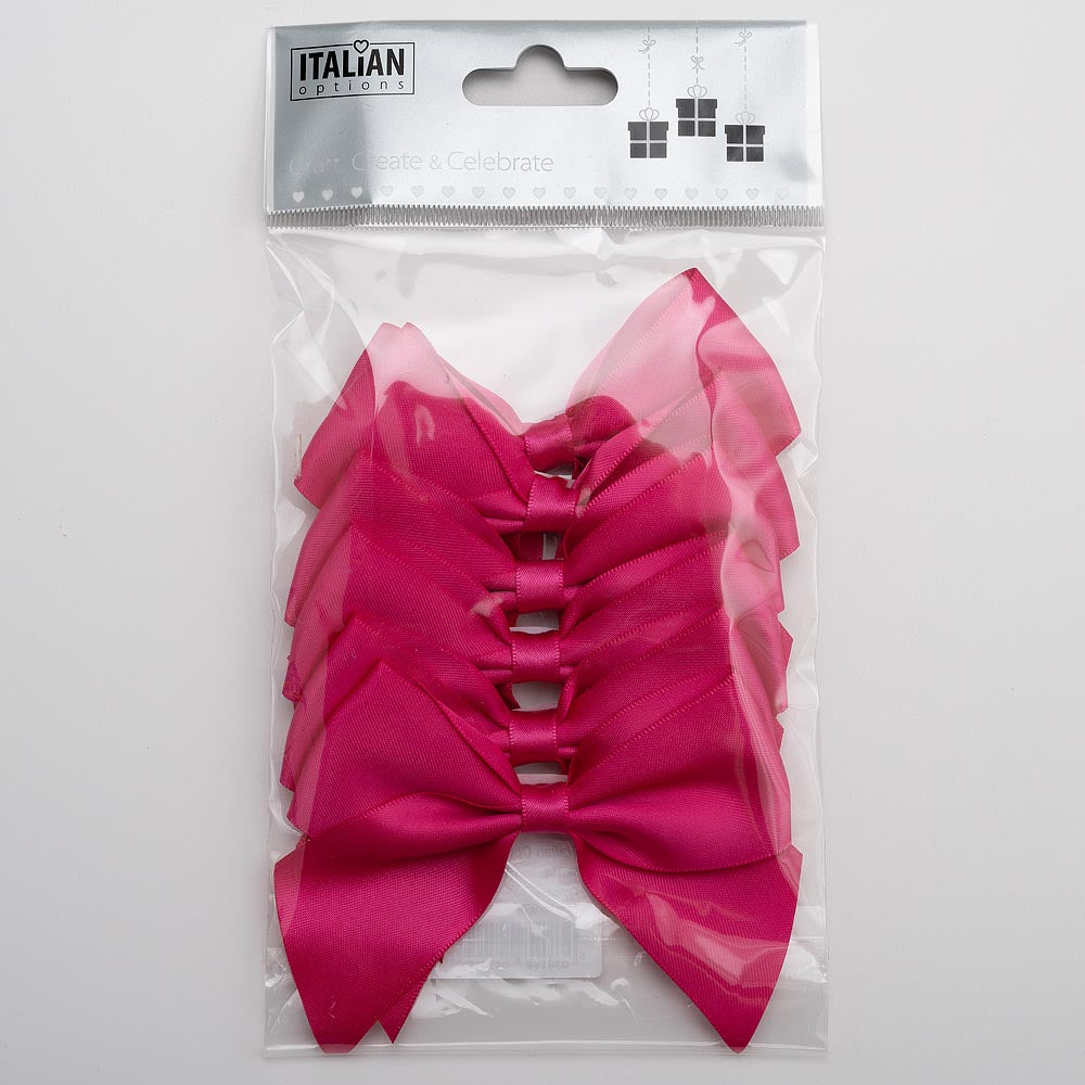 Pack of six cerise 10cm self-adhesive satin gift bows