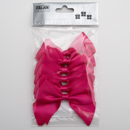 Pack of six cerise 10cm self-adhesive satin gift bows