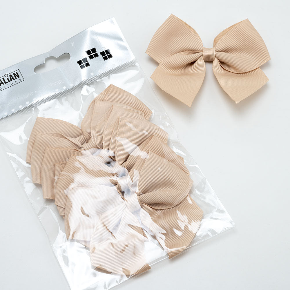 Pack of six champagne gold 10cm self-adhesive grosgrain ribbon bows