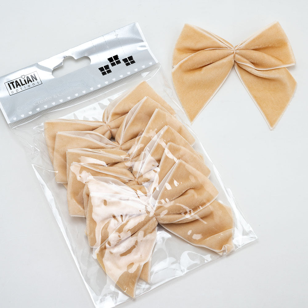 Pack of six champagne gold 10cm self-adhesive velvet gift bows