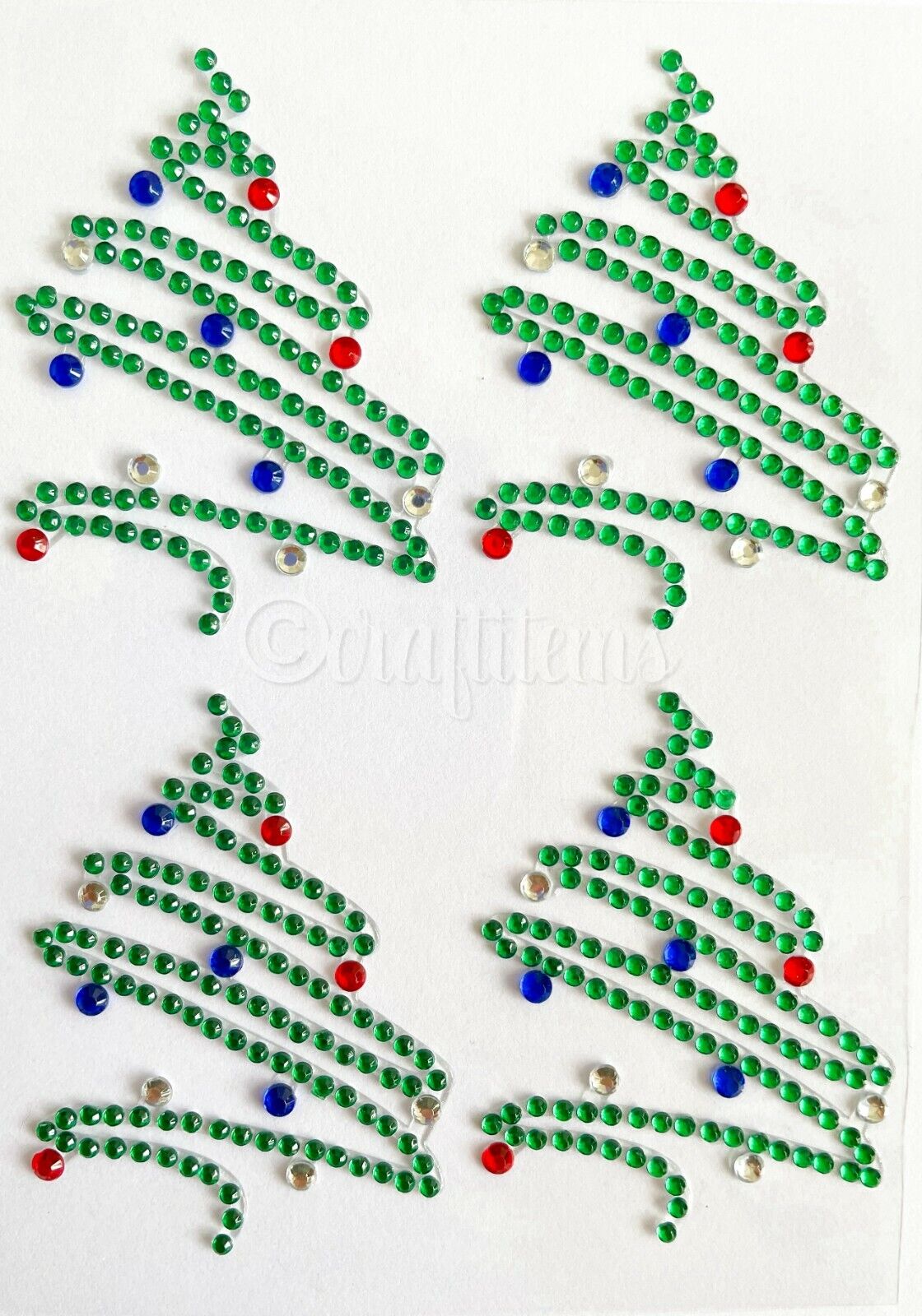 4 Christmas tree gem stikcers for card making