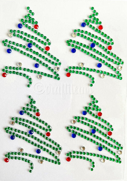 4 Christmas tree gem stikcers for card making