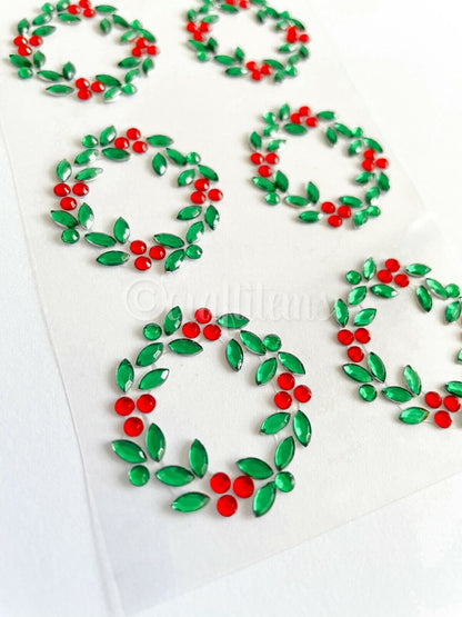 Christmas wreath stickers made from rhinestones