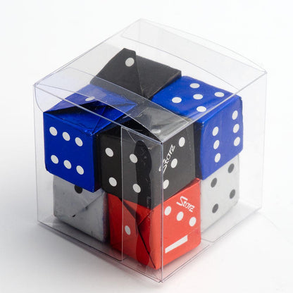 Clear 50mm cube wedding favour box shown with colourful decorative contents