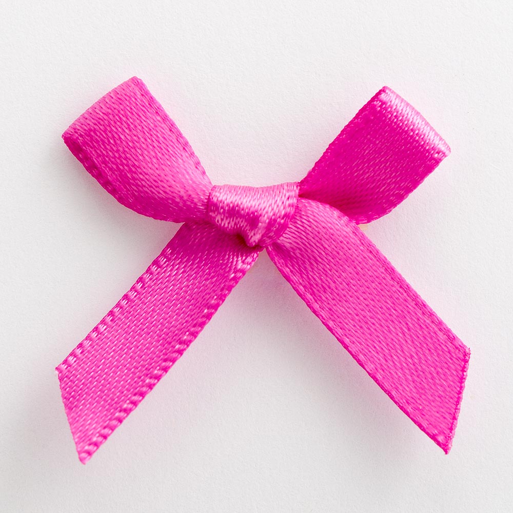 Clover Pink mini satin ribbon bow made from 6mm ribbon, approximately 3cm wide