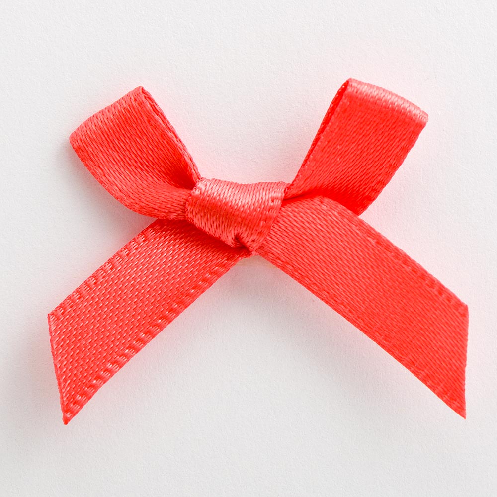 Coral mini satin ribbon bow made from 6mm ribbon, approximately 3cm wide