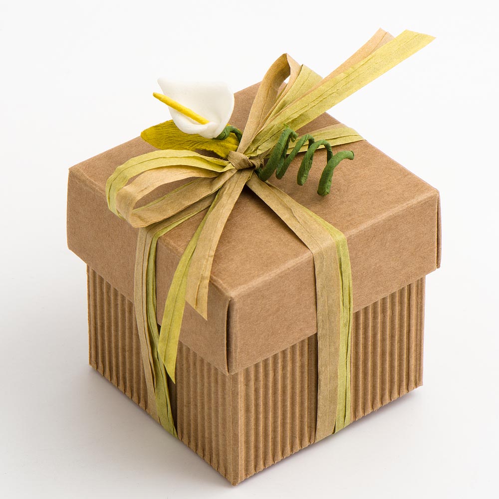 Corrugated rustic Kraft square wedding favour box with lid, 50mm