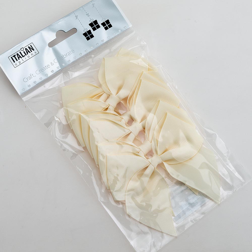 Pack of six cream 10cm self-adhesive grosgrain ribbon bows