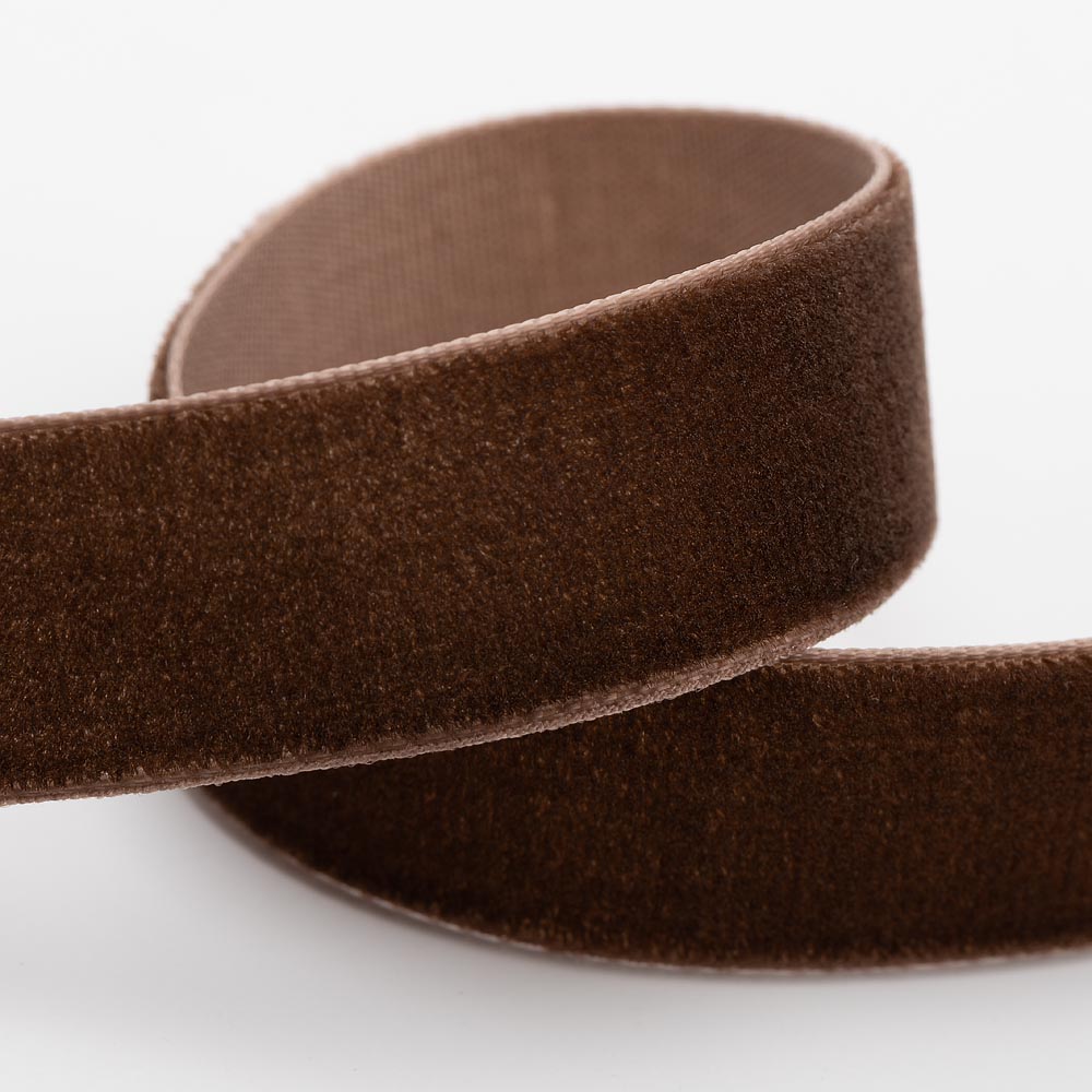 Dark Brown single-face velvet ribbon in 9mm, 16mm and 25mm widths