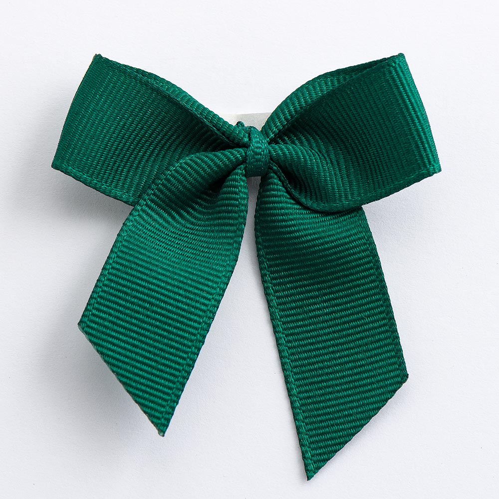 Dark Green 5cm self-adhesive grosgrain ribbon bow on a white background