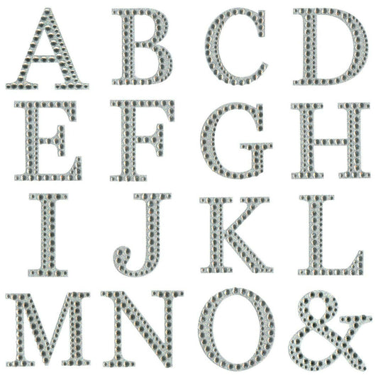 Eleganza 5cm self-adhesive silver diamante and glitter alphabet letter stickers