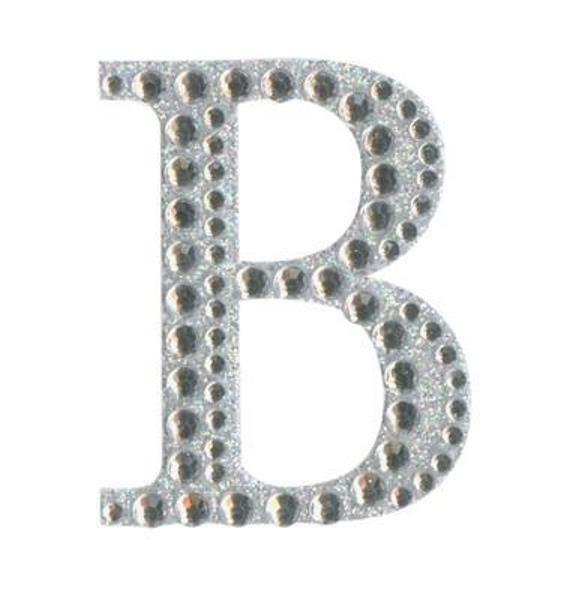 Eleganza 5cm self-adhesive silver diamante and glitter letter B sticker