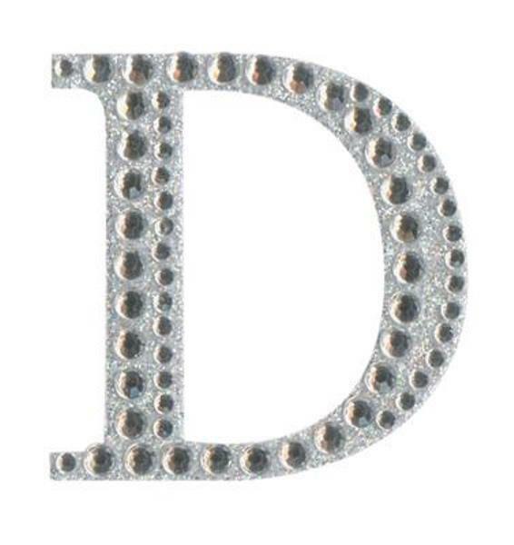 Eleganza 5cm self-adhesive silver diamante and glitter letter D sticker