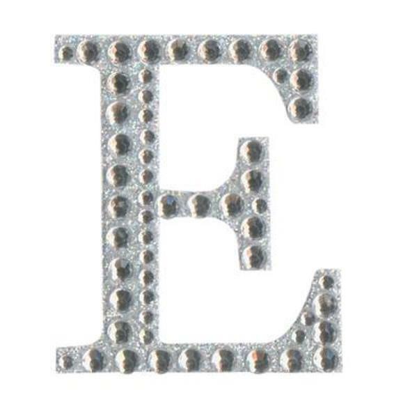 Eleganza 5cm self-adhesive silver diamante and glitter letter E sticker