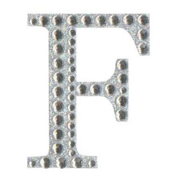 Eleganza 5cm self-adhesive silver diamante and glitter letter F sticker