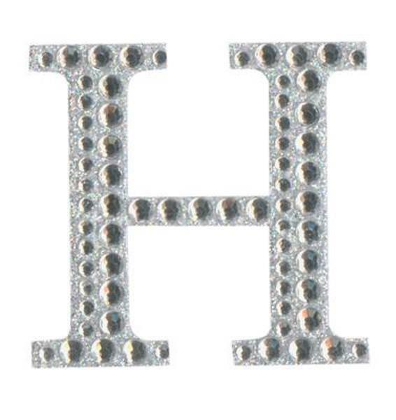 Eleganza 5cm self-adhesive silver diamante and glitter letter H sticker