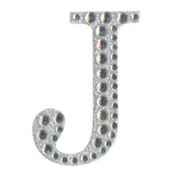 Eleganza 5cm self-adhesive silver diamante and glitter letter J sticker