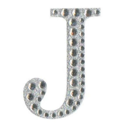 Eleganza 5cm self-adhesive silver diamante and glitter letter J sticker