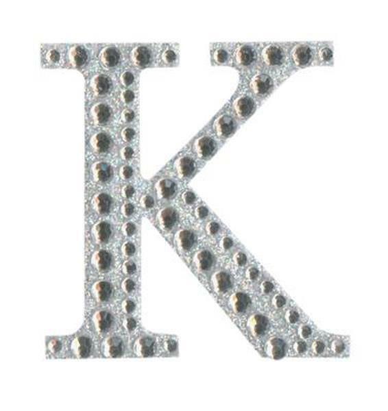 Eleganza 5cm self-adhesive silver diamante and glitter letter K sticker