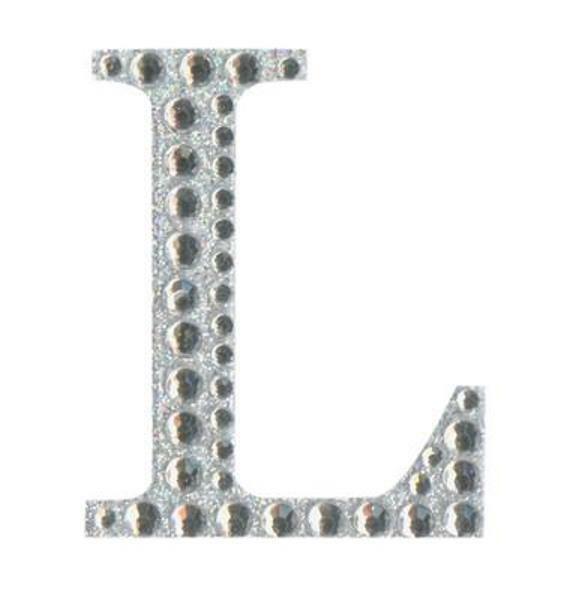 Eleganza 5cm self-adhesive silver diamante and glitter letter L sticker