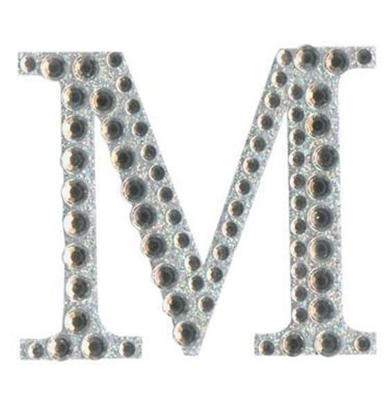 Eleganza 5cm self-adhesive silver diamante and glitter letter M sticker
