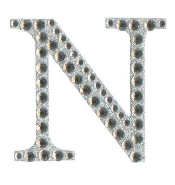 Eleganza 5cm self-adhesive silver diamante and glitter letter N sticker