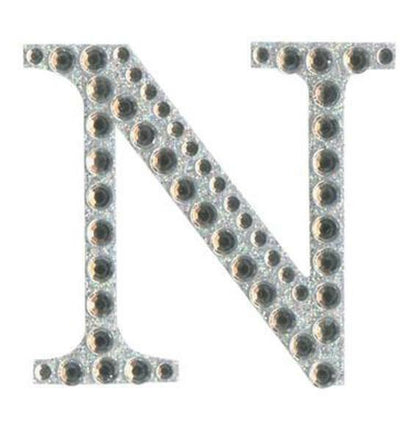Eleganza 5cm self-adhesive silver diamante and glitter letter N sticker